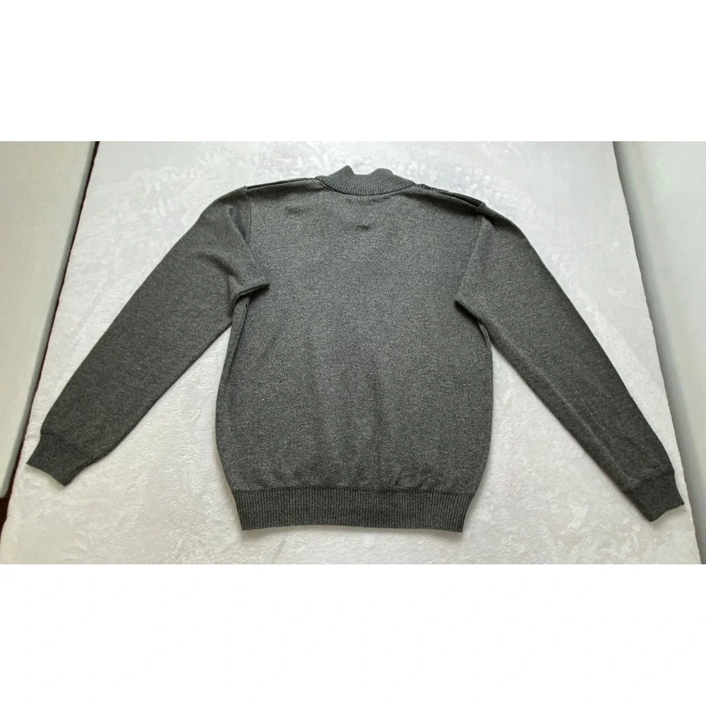 Leonardo Gavino Mens XXL Full Zip Sweater Gray Knit Faux Leather Trim Mock Neck‎